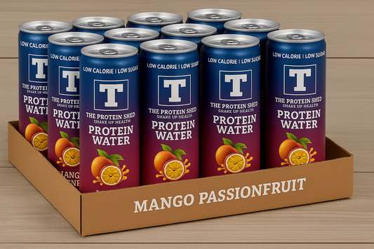 The Protein Shed - 12 x Mango and Passion fruit Protein Water 330ml (15g Protein, 200mg Magnesium & B12)