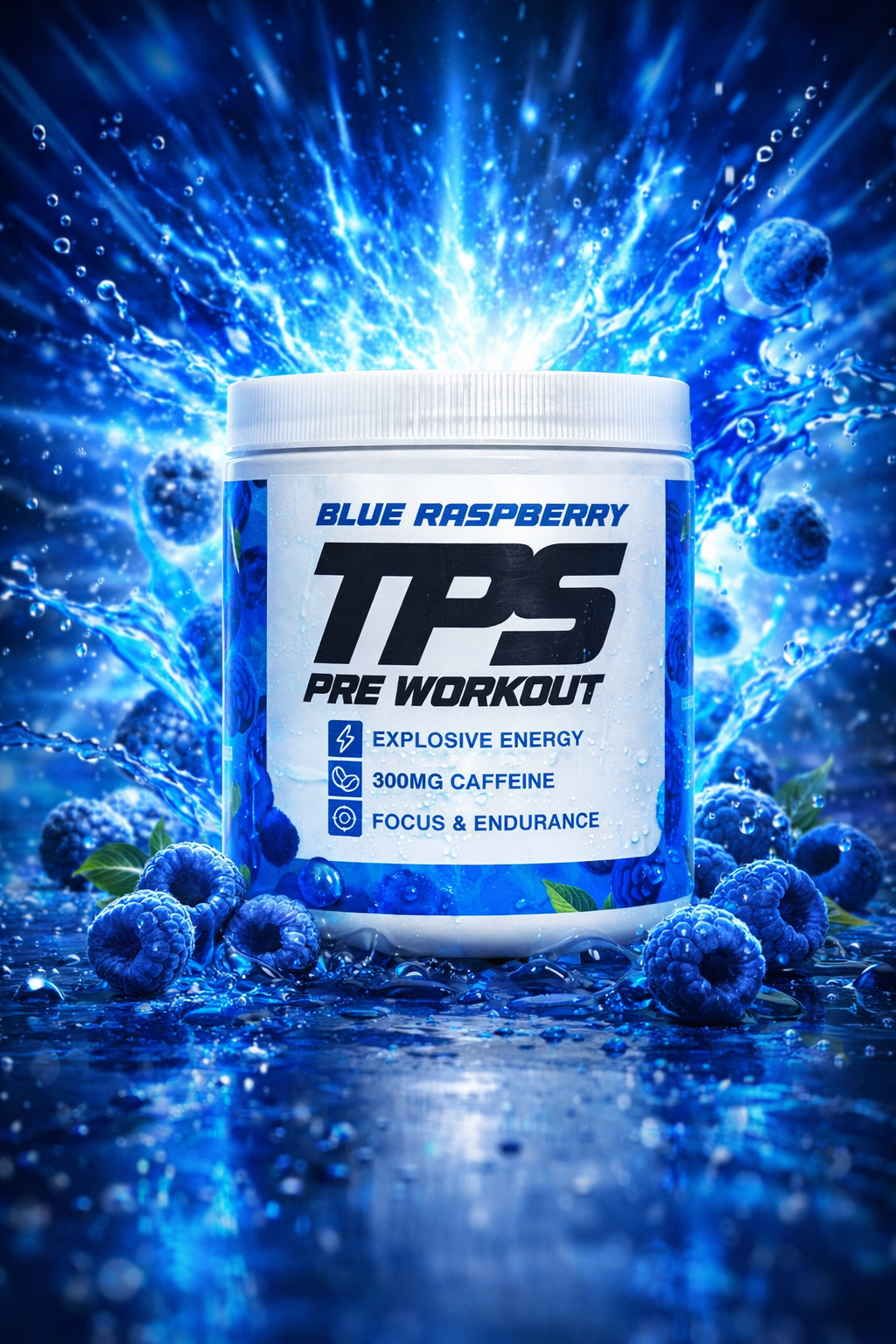 TPS Pre-Workout Blue Raspberry – Food Supplement with Caffeine (300mg) 30 Servings