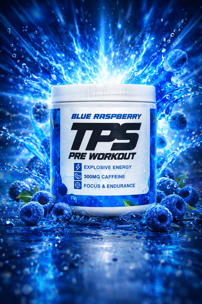 TPS Pre-Workout Blue Raspberry – Food Supplement with Caffeine (300mg) 30 Servings
