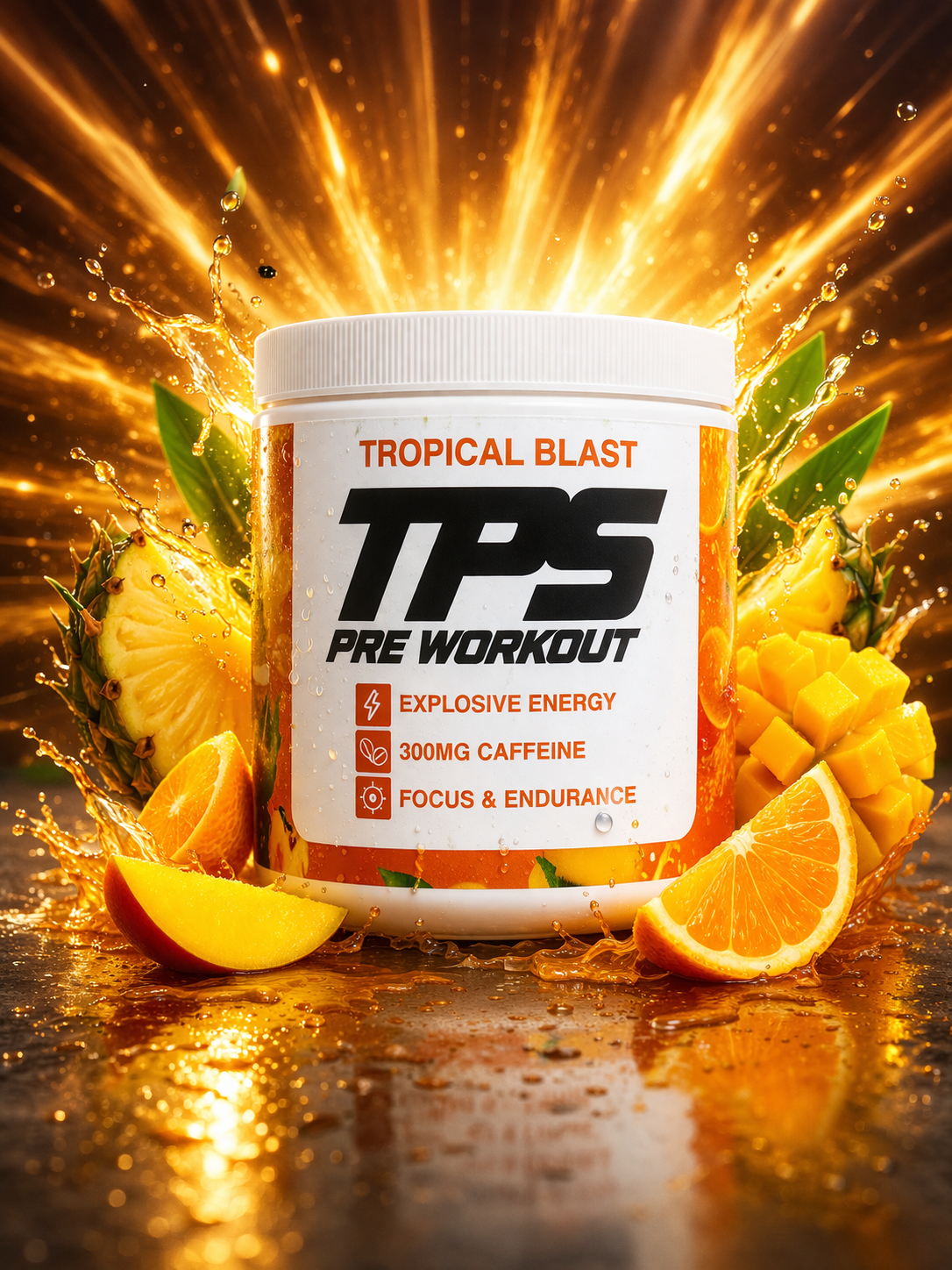 TPS Pre-Workout Powder Tropical Burst – Food Supplement with Caffeine (300mg) 30 Servings